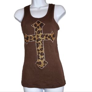 American Apparel rhinestone ribbed cross tank top. Brown. Size large